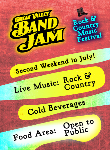 Part of rack card for Great Valley Band Jam: Rock & Country Music Festival